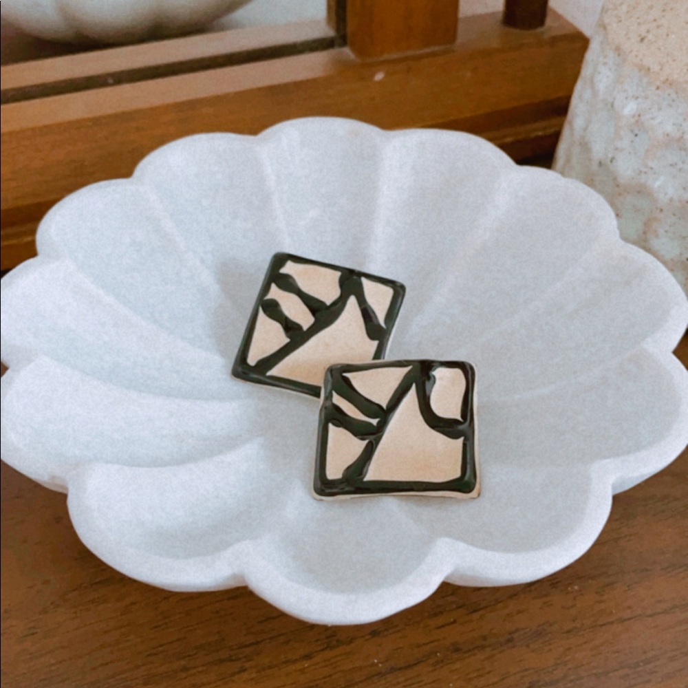 Vintage Art Decor Large Black and White Earrings